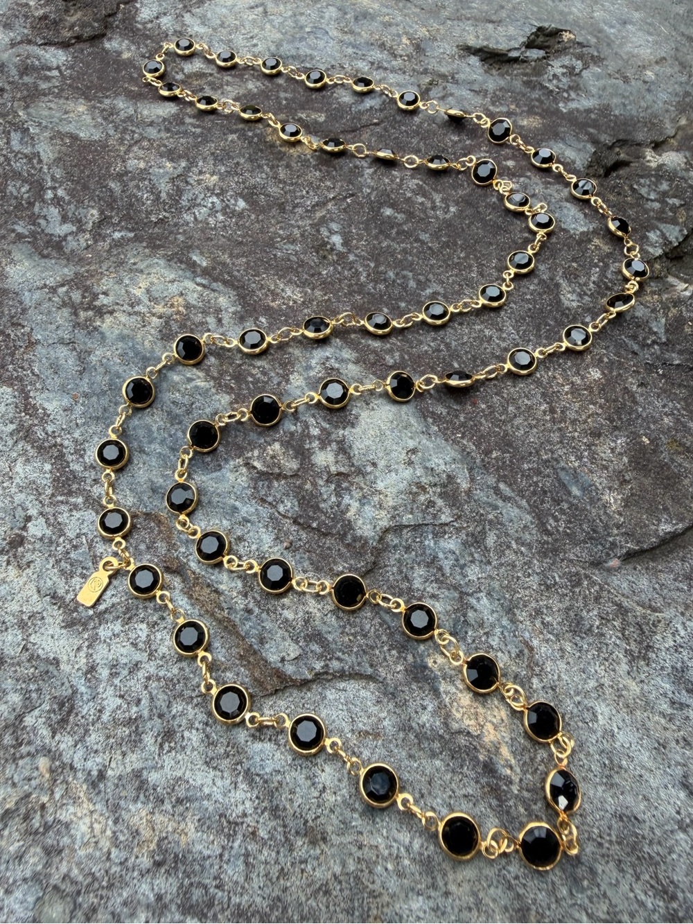 Swarovski Gold and Black Bezel-Set Long Necklace